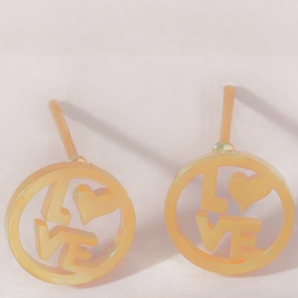 “LOVE” Letters Heart Gold Stainless Steel Cut-Out Circle Romance Mini Tiny Studs - Picture 8 of 11